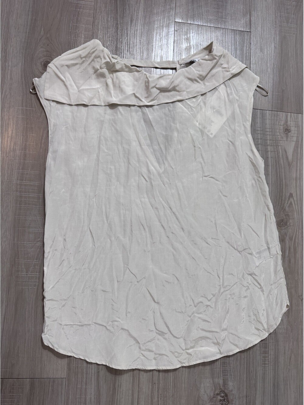Zara Satin Cowl Neck Blouse Women Size S Ivory Sleeveless Draped Top NWT